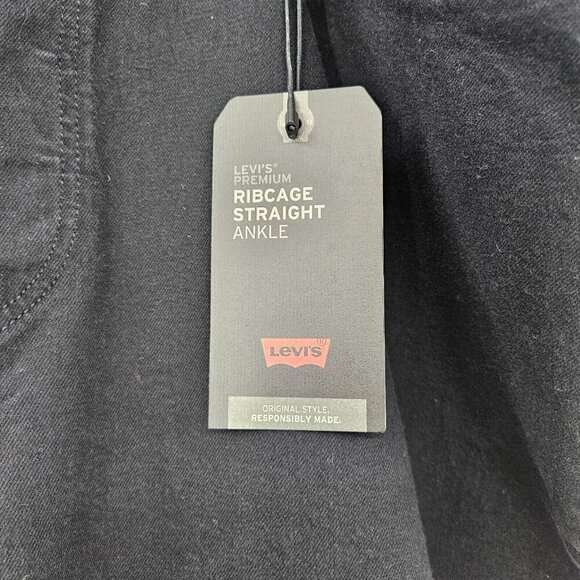 Levi's Premium Ribcage Straight Ankle Jeans Black Womens Size 24W NEW Button Fly - Picture 9 of 16